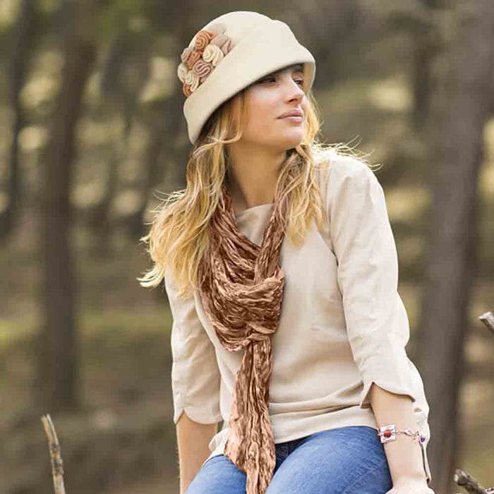 Soft Wool Turban Beanie with Rosette Trim -  Adora® Hats Beanie Adora Hats