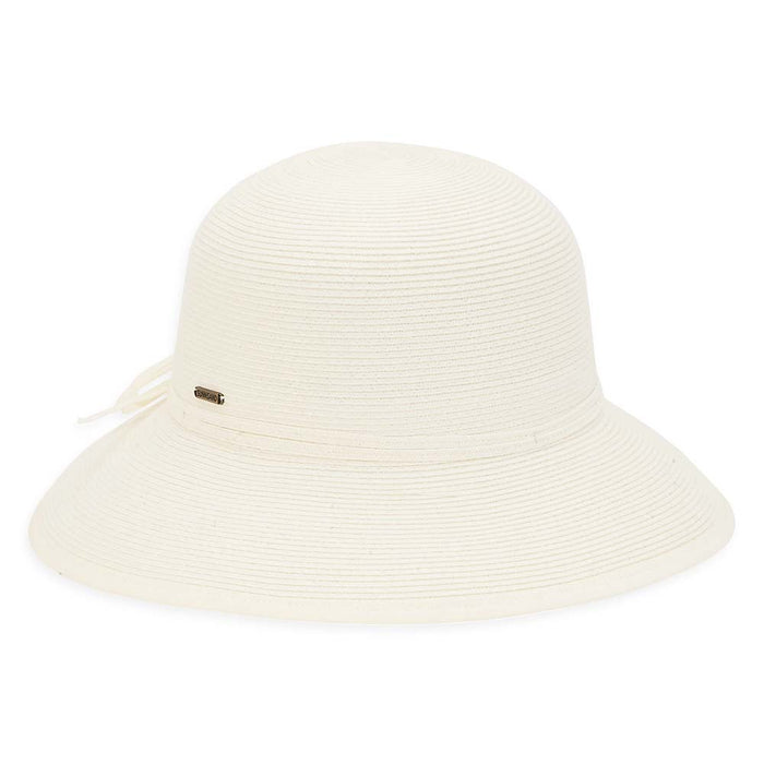Split Brim Straw Cloche with Double Bow - Sun 'N' Sand Hats Facesaver Hat Sun N Sand Hats HH2589A Ivory OS (57 cm)