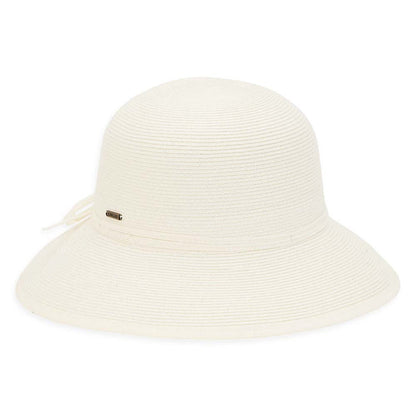 Split Brim Straw Cloche with Double Bow - Sun 'N' Sand Hats Facesaver Hat Sun N Sand Hats HH2589A Ivory OS (57 cm)