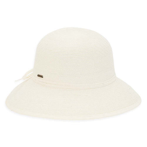 Split Brim Straw Cloche with Double Bow - Sun 'N' Sand Hats Facesaver Hat Sun N Sand Hats HH2589A Ivory OS (57 cm)