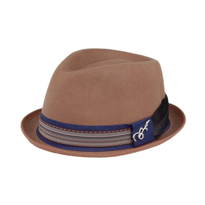 Stage Wool Felt Fedora with Guitar Pin - Carlos Santana Hats Fedora Hat Santana Hats SAN370 Tan Large (59 cm)