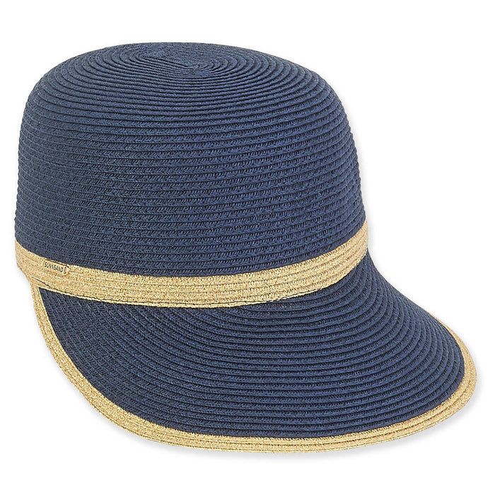 Straw Brim Cap with Glitzy Metallic Detail - Sun 'N' Sand Hats Facesaver Hat Sun N Sand Hats HH2173C Navy S/M (56-57 cm)