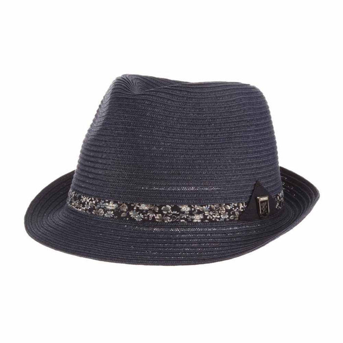 Straw Fedora with Floral Print Band - Stacy Adams Hats Fedora Hat Stacy Adams Hats SA663BLK Black X-Large (61 cm)