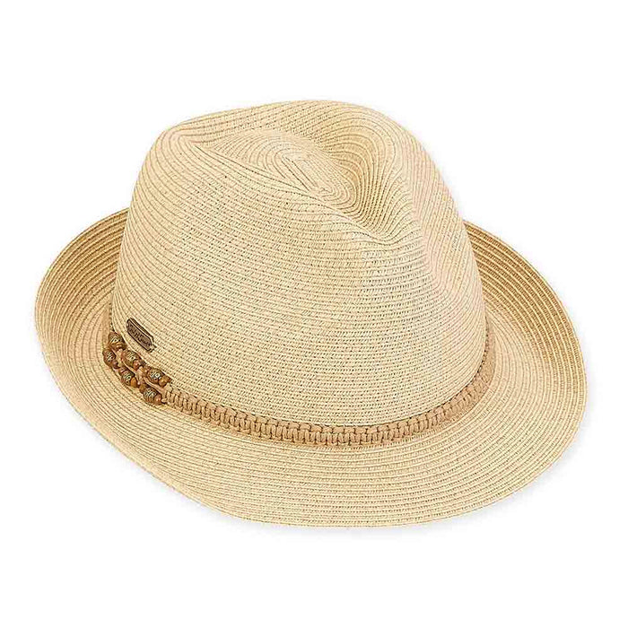 Straw Fedora with Macrame Rope Band - Sun 'N' Sand Hats Fedora Hat Sun N Sand Hats HH2371A Natural Medium (57 cm)