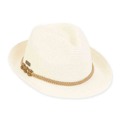 Straw Fedora with Macrame Rope Band - Sun 'N' Sand Hats Fedora Hat Sun N Sand Hats HH2371C Ivory Medium (57 cm)