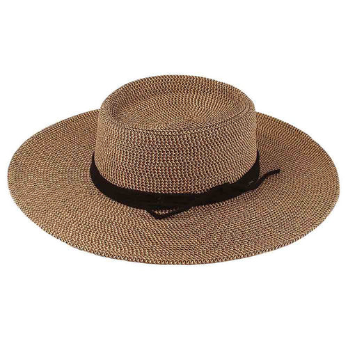 Straw Gaucho Hat with Rope Tie - Jeanne Simmons Hats Bolero Hat Jeanne Simmons Accessories JS8082BKT Black Tweed Medium (57 cm)