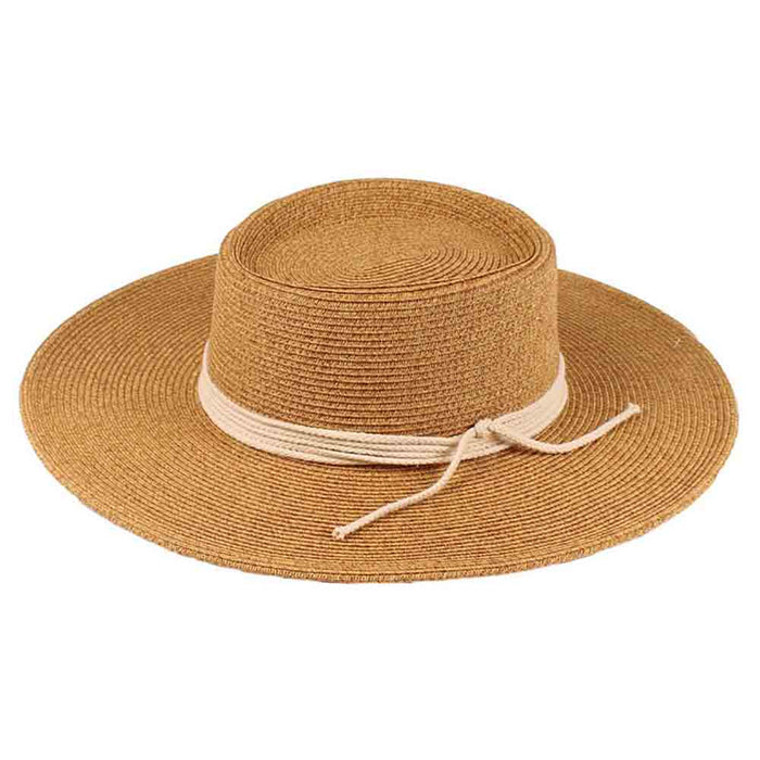 Straw Gaucho Hat with Rope Tie - Jeanne Simmons Hats Bolero Hat Jeanne Simmons Accessories JS8082TT Toast Medium (57 cm)