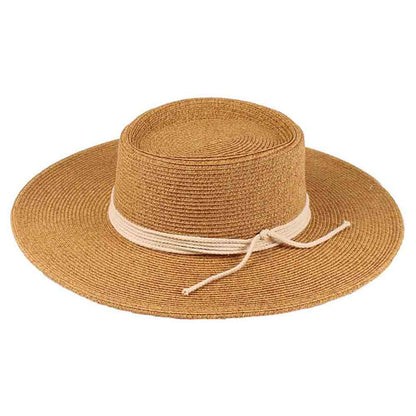 Straw Gaucho Hat with Rope Tie - Jeanne Simmons Hats Bolero Hat Jeanne Simmons Accessories JS8082TT Toast Medium (57 cm)