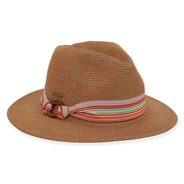 Straw Safari Hat with Multi Color Striped Band - Sun 'N' Sand Safari Hat Sun N Sand Hats HH2659B Brown Medium (57 cm)