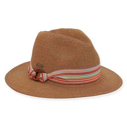 Straw Safari Hat with Multi Color Striped Band - Sun 'N' Sand Safari Hat Sun N Sand Hats HH2659B Brown Medium (57 cm)