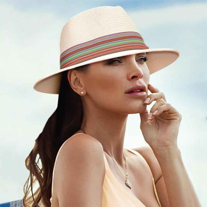 Straw Safari Hat with Multi Color Striped Band - Sun 'N' Sand Safari Hat Sun N Sand Hats