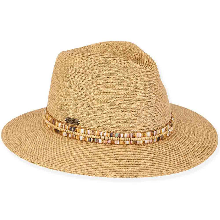 Straw Sun Hat with Multi Color Gold Accent Band - Sun 'N' Sand Hats Safari Hat Sun N Sand Hats HH2812A Natural OS (57 cm)