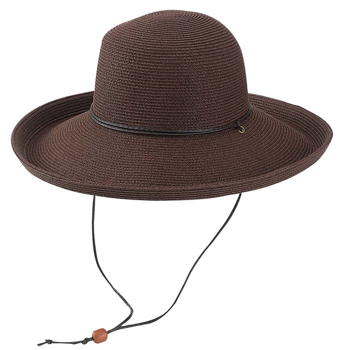 Straw Up Brim Hat with Chin Cord - Jeanne Simmons Hats Kettle Brim Hat Jeanne Simmons Accessories JS8595BN Brown Medium (57 cm)