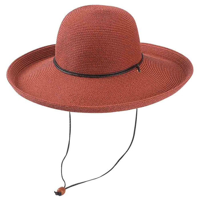 Straw Up Brim Hat with Chin Cord - Jeanne Simmons Hats Kettle Brim Hat Jeanne Simmons Accessories JS8595BR Brick Medium (57 cm)