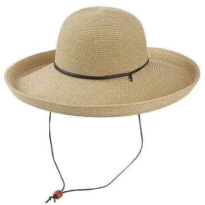 Straw Up Brim Hat with Chin Cord - Jeanne Simmons Hats Kettle Brim Hat Jeanne Simmons Accessories JS8595TN Tan Tweed Medium (57 cm)