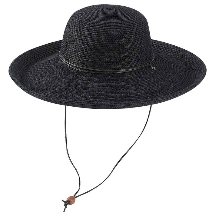 Straw Up Brim Hat with Chin Cord - Jeanne Simmons Hats Kettle Brim Hat Jeanne Simmons Accessories JS8595BKt Black Medium (57 cm)