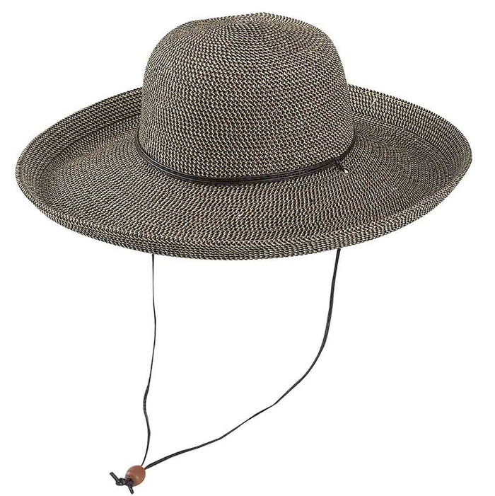 Straw Up Brim Hat with Chin Cord - Jeanne Simmons Hats Kettle Brim Hat Jeanne Simmons Accessories JS8595BK Black Tweed Medium (57 cm)
