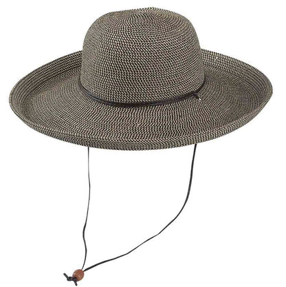 Straw Up Brim Hat with Chin Cord - Jeanne Simmons Hats Kettle Brim Hat Jeanne Simmons Accessories JS8595BK Black Tweed Medium (57 cm)