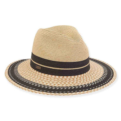 Striped Multi Tone Summer Safari Hat - Sun 'N' Sand Hats Safari Hat Sun N Sand Hats HH2664A Natural OS (57 cm)
