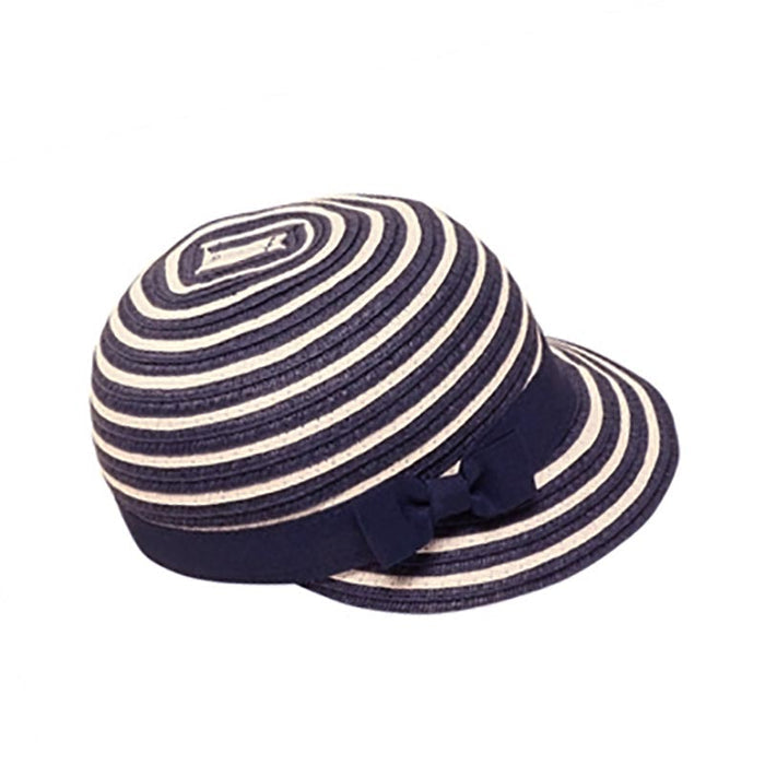 Striped Straw Cap for Small Heads - Fun Day Sun Hats Facesaver Hat Boardwalk Style Hats DA2920 Navy Small (54 cm)