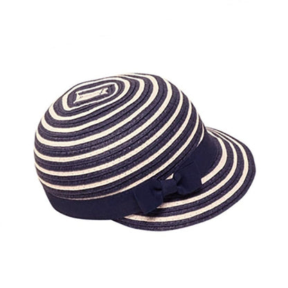 Striped Straw Cap for Small Heads - Fun Day Sun Hats Facesaver Hat Boardwalk Style Hats DA2920 Navy Small (54 cm)