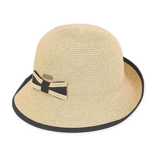 Summer Cloche Hat with Ribbon Bow - Sun 'N' Sand Hat Cloche Sun N Sand Hats HH2365A Natural Medium (57 cm)