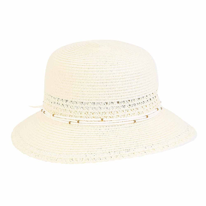 Sun Hat with Straw Lace Accent for Petite Heads - Sunny Dayz™ Cloche Sun N Sand Hats HK449 Ivory Small (54 cm)