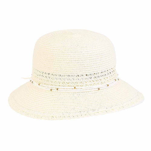Sun Hat with Straw Lace Accent for Petite Heads - Sunny Dayz™ Cloche Sun N Sand Hats HK449 Ivory Small (54 cm)