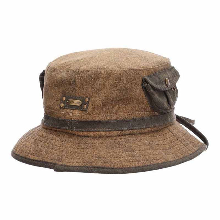 Tarp Cloth Bucket Hat with Side Pockets - Stetson Hats Bucket Hat Stetson Hats STW376 Brown Medium
