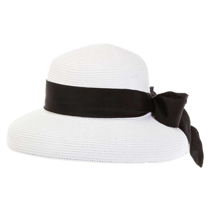 Tiffany Style Two Tone Summer Hat - Boardwalk Styles Wide Brim Hat Boardwalk Style Hats DA456WH White / Black Medium (57 cm)