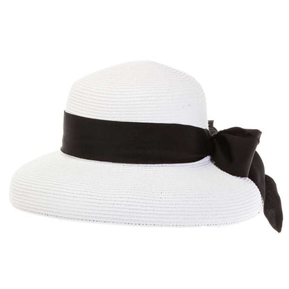 Tiffany Style Two Tone Summer Hat - Boardwalk Styles Wide Brim Hat Boardwalk Style Hats DA456WH White / Black Medium (57 cm)