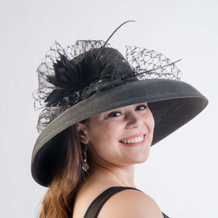 Tiffany Style Wide Down Brim Black Dress Hat - KaKyCO Dress Hat KaKyCO 301771 Black Medium (57 cm)