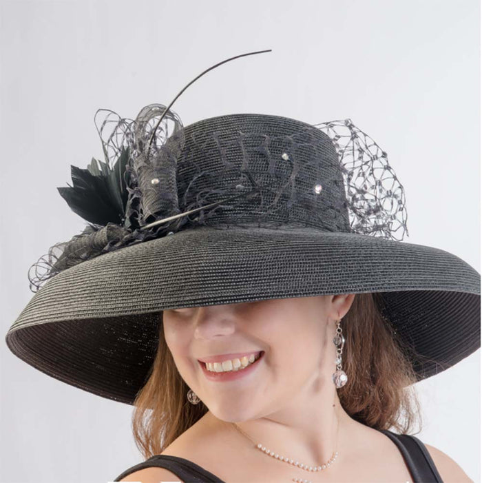 Tiffany Style Wide Down Brim Black Dress Hat - KaKyCO Dress Hat KaKyCO