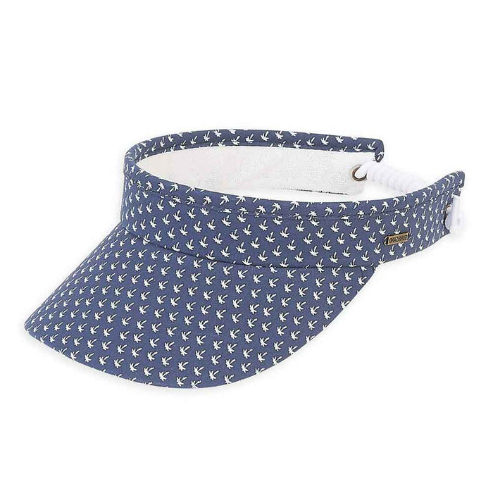 Tiny Palm Print Cotton Sun Visor with Coil Closure - Sun 'N' Sand Visor Cap Sun N Sand Hats HH2478B Navy