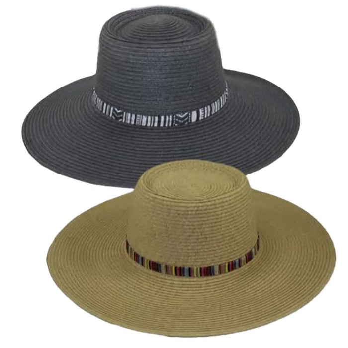 Tribal Band Straw Gaucho Hat - Sun Hat - JSA Bolero Hat Jeanne Simmons Accessories JS8248 Black Small (56 cm)