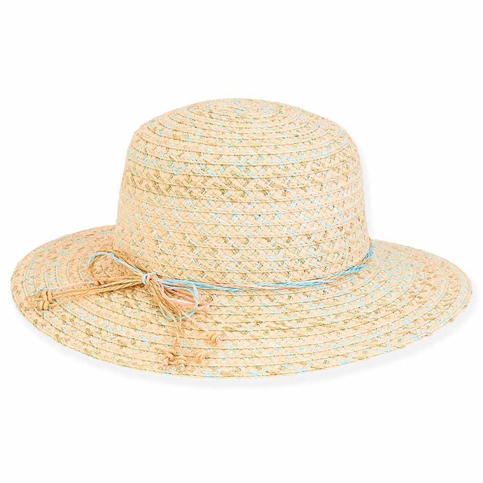 Turquoise Cross Stitch Straw Floppy Hat for Petites - Sunny Dayz™ Wide Brim Sun Hat Sun N Sand Hats HK444 Turquoise Small (54 cm)