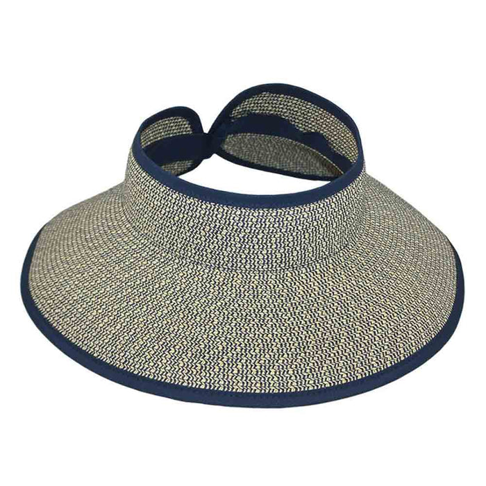 Tweed Roll-Up Wrap Around Sun Visor Hat - JSA Hats Visor Cap Jeanne Simmons Accessories JS6218-NV Navy Tweed OS
