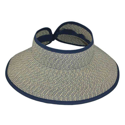 Tweed Roll-Up Wrap Around Sun Visor Hat - JSA Hats Visor Cap Jeanne Simmons Accessories JS6218-NV Navy Tweed OS