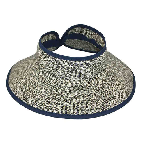 Tweed Roll-Up Wrap Around Sun Visor Hat - JSA Hats Visor Cap Jeanne Simmons Accessories JS6218-NV Navy Tweed OS