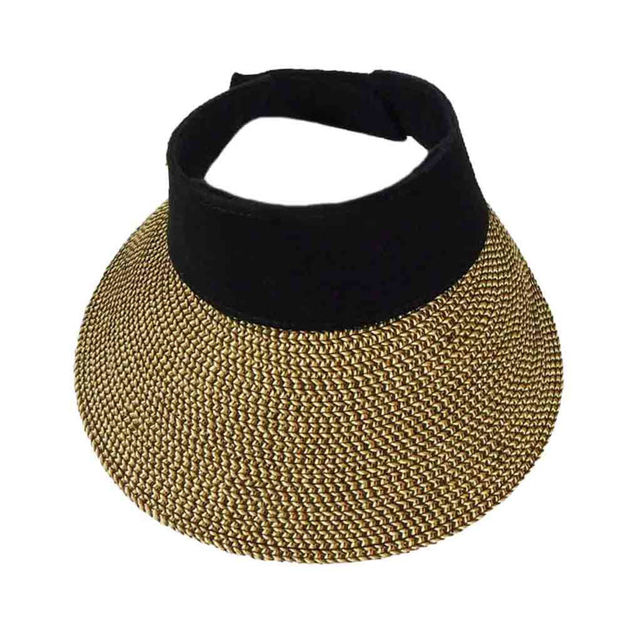 Tweed Straw Sun Visor with Canvas Band - Milani Hats Visor Cap Milani Hats JM1023BT Black Tweed OS