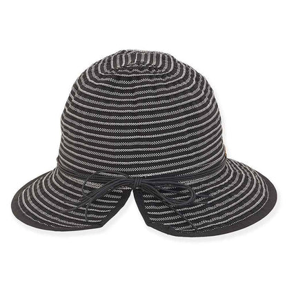 Two Tone Fabric Ribbon Split Brim Summer Hat - Sun 'N' Sand Hats Cloche Sun N Sand Hats