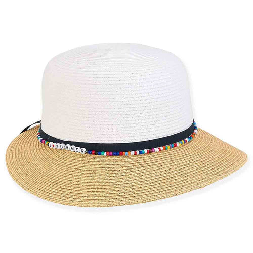 Two Tone Straw Summer Hat for Petite Heads - Sunny Dayz™ Facesaver Hat Sun N Sand Hats HK448 Natural Small (54 cm)