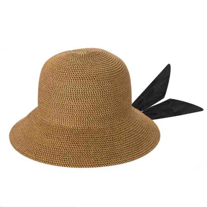 Ultrabraid Straw Cloche Hat with Facial Scarf - San Diego Hat Cloche San Diego Hat Company UBM4485OSNBK Brown Tweed OS (23 3/8")