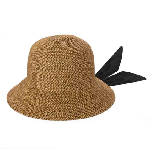 Ultrabraid Straw Cloche Hat with Facial Scarf - San Diego Hat Cloche San Diego Hat Company UBM4485OSNBK Brown Tweed OS (23 3/8")