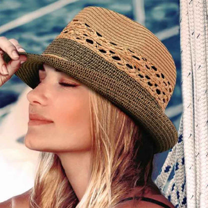 Vented Crown Straw Fedora with Raffia Tie - Sun 'N' Sand Hats Fedora Hat Sun N Sand Hats