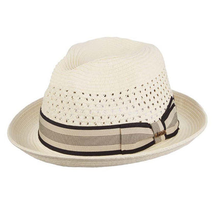 Vented Crown Straw Fedora with Striped Band - Scala Hats Fedora Hat Scala Hats