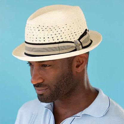 Vented Crown Straw Fedora with Striped Band - Scala Hats Fedora Hat Scala Hats