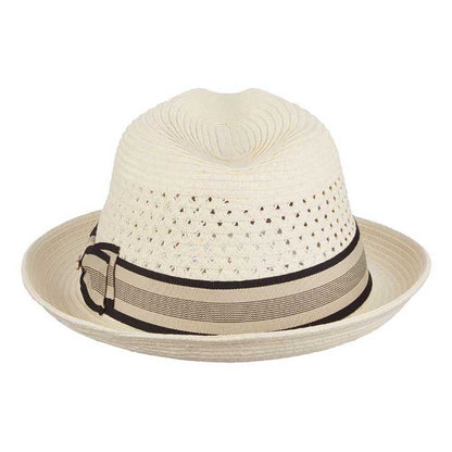 Vented Crown Straw Fedora with Striped Band - Scala Hats Fedora Hat Scala Hats