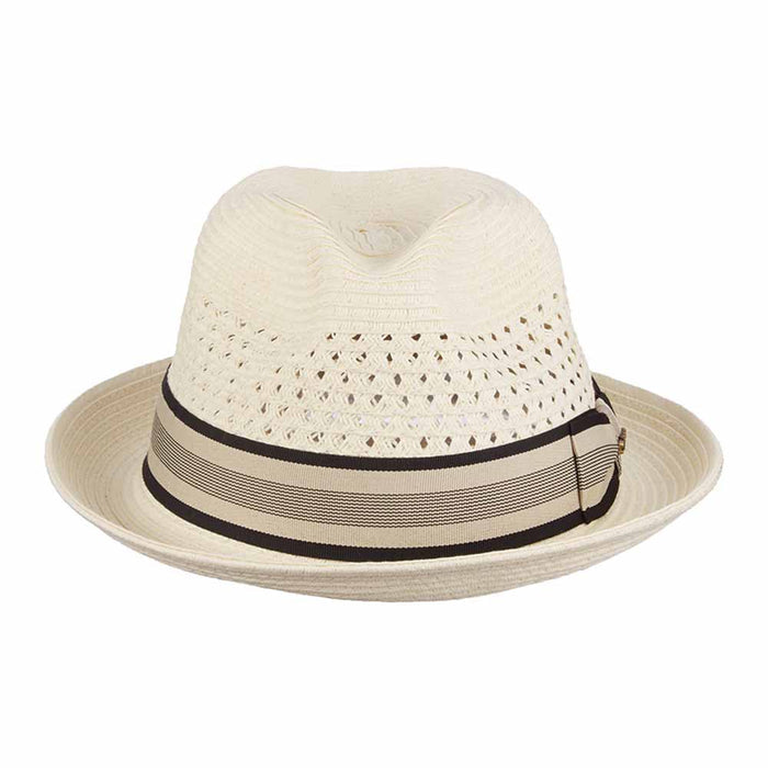 Vented Crown Straw Fedora with Striped Band - Scala Hats Fedora Hat Scala Hats