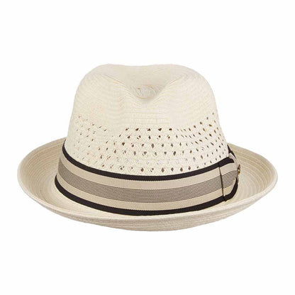 Vented Crown Straw Fedora with Striped Band - Scala Hats Fedora Hat Scala Hats